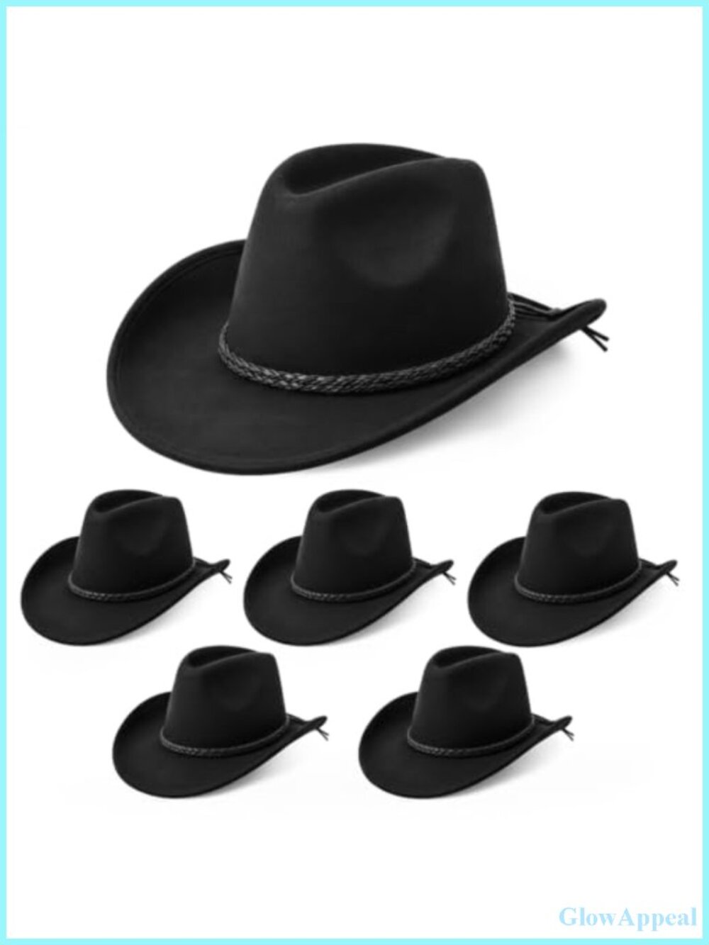 6 Pack Cowboy Hat Bulk Set Unisex Polyester Felt Western Round Up Accessory